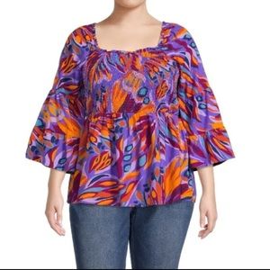 Terra & Sky Smocked Blouse Women’s Plus Size 1X